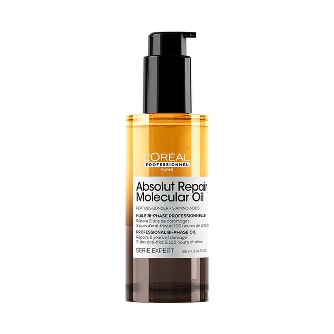 Absolut Repair Molecular Oil, de L’Oréal Professionnel (36,89 euros). Aceite bifásico reparador con cinco aminoácidos. Repara dos años de daños. 