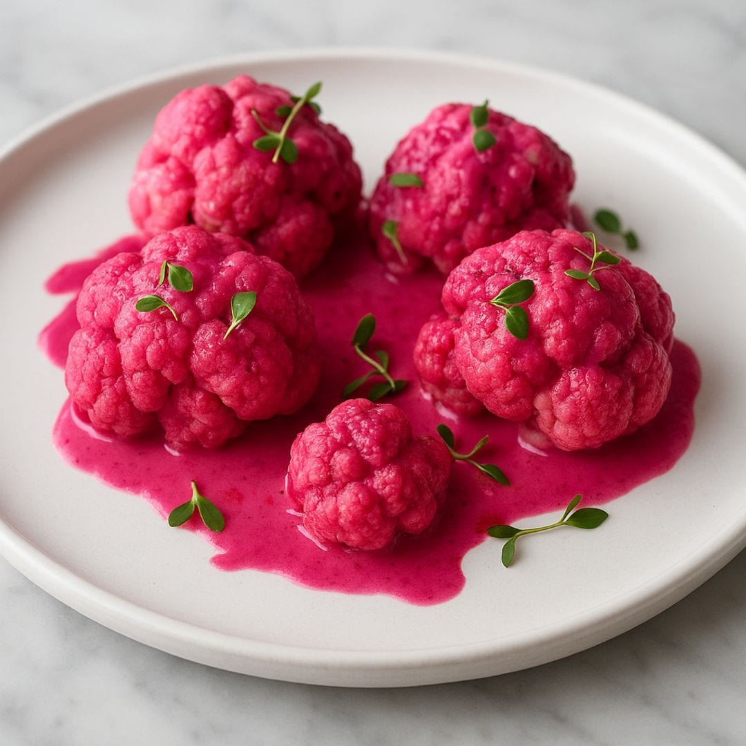 'Cerebros' de coliflor rosa con vinagreta de remolacha