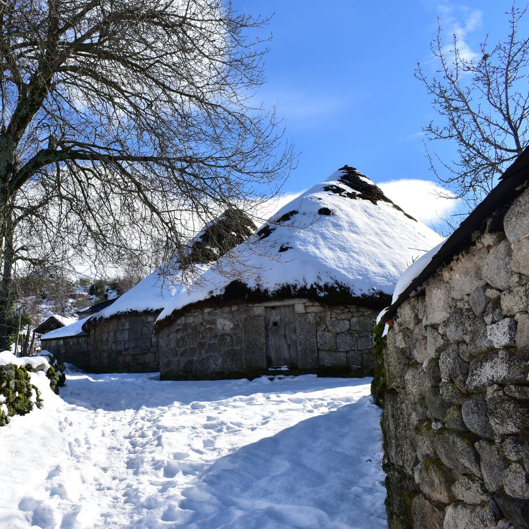 Piornedo, las pallozas de los Ancares leoneses cubiertas de un blanco manto de nieve