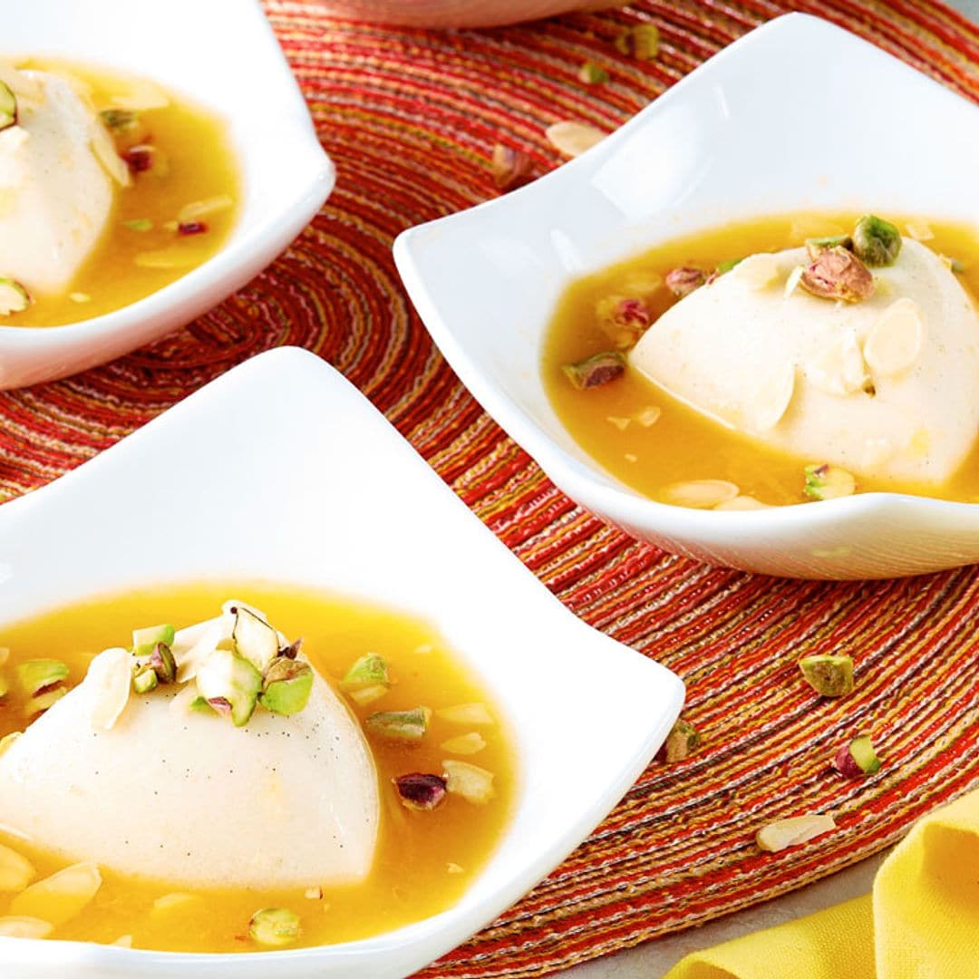 Postre de coco y pistacho con caramelo
