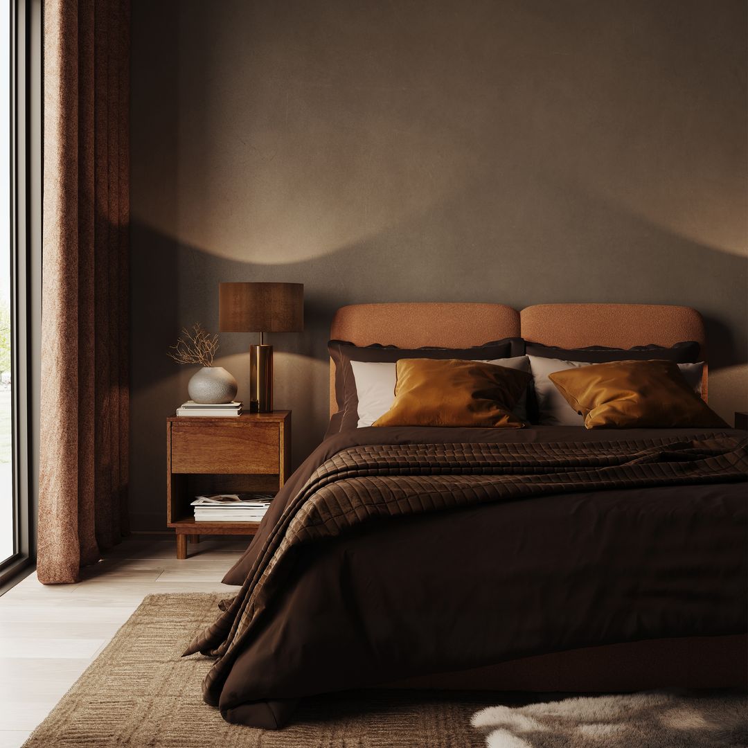 Dormitorio en tonos marrones