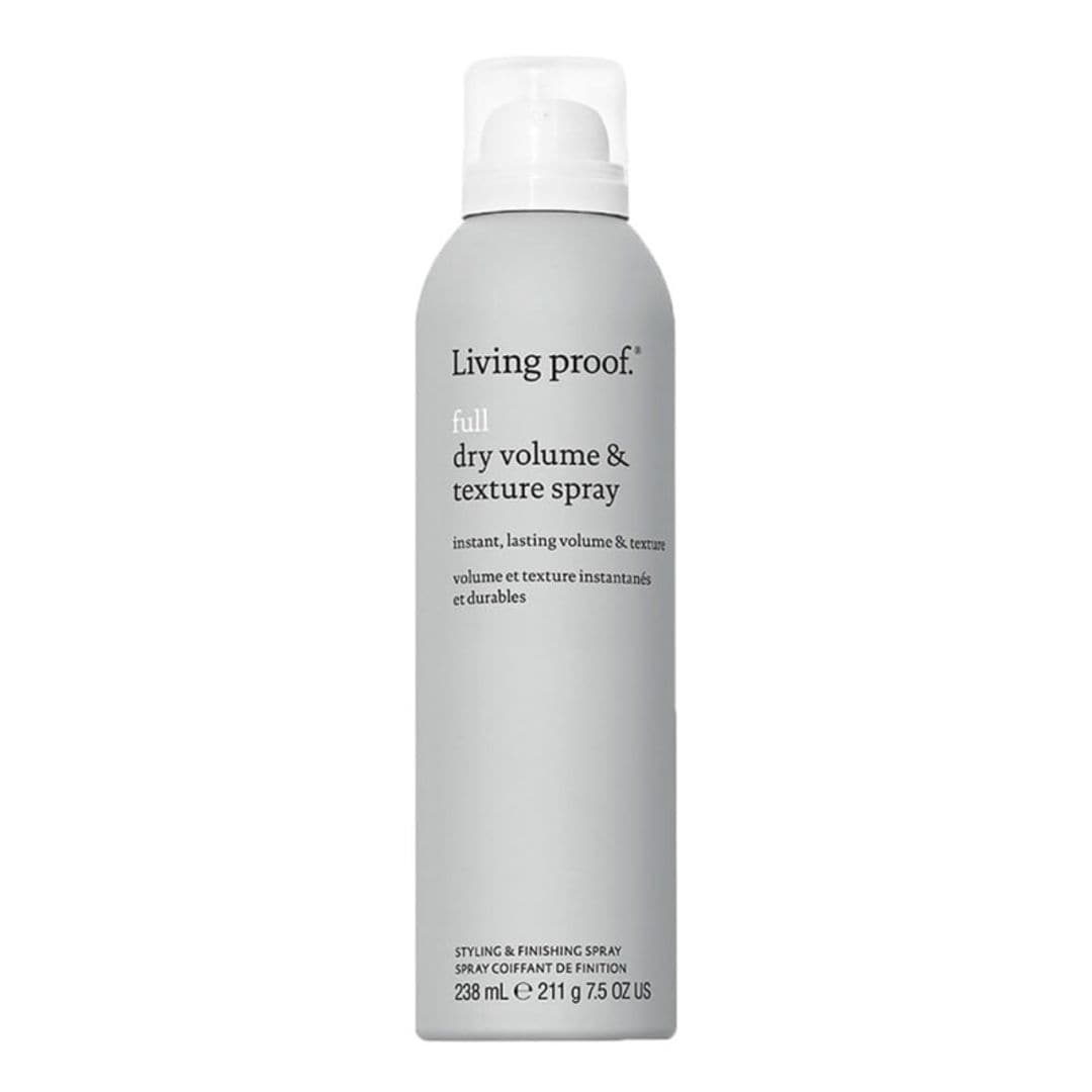 Spray texturizador en seco de Living Proof en envase gris con dosificador.