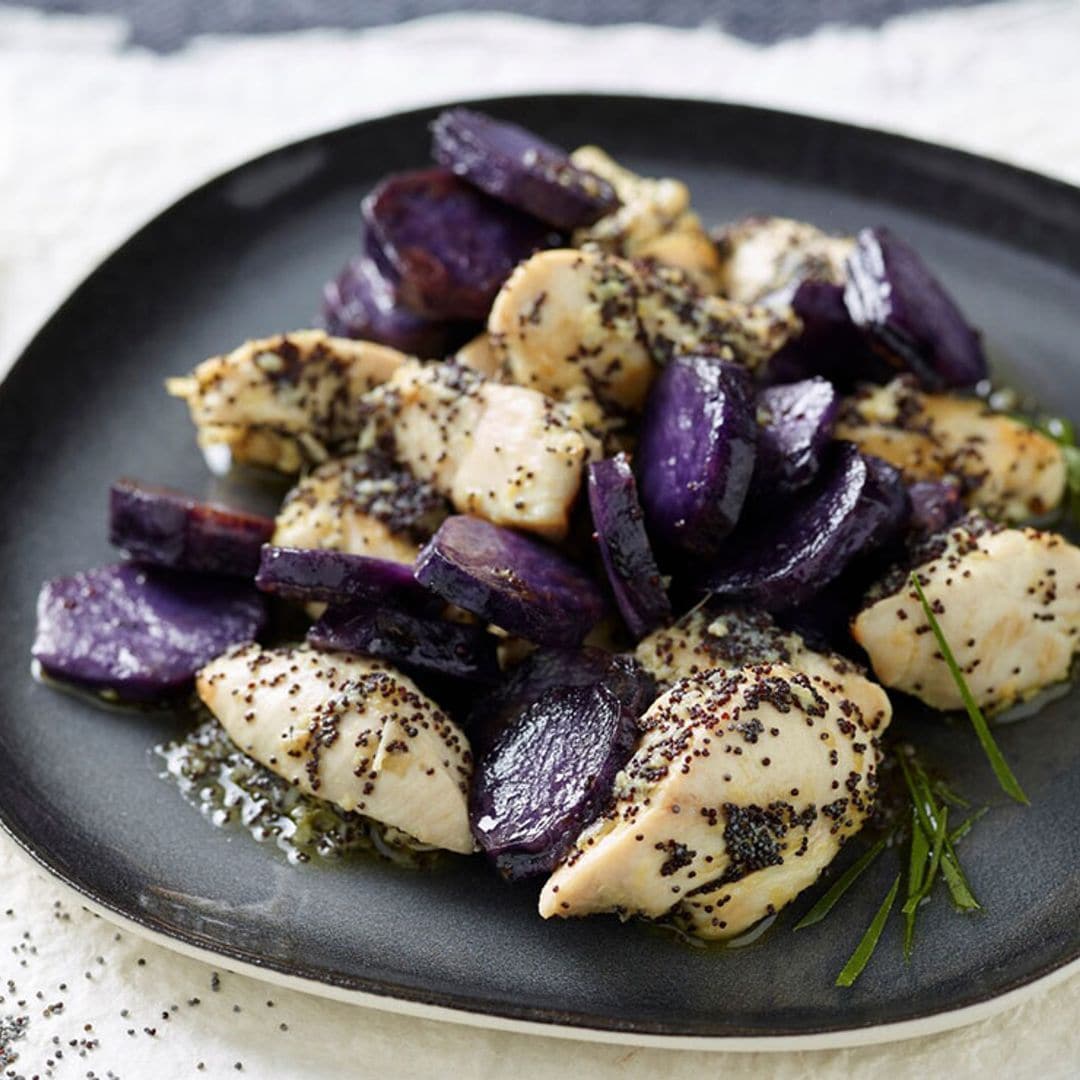Pollo al jengibre con patata morada