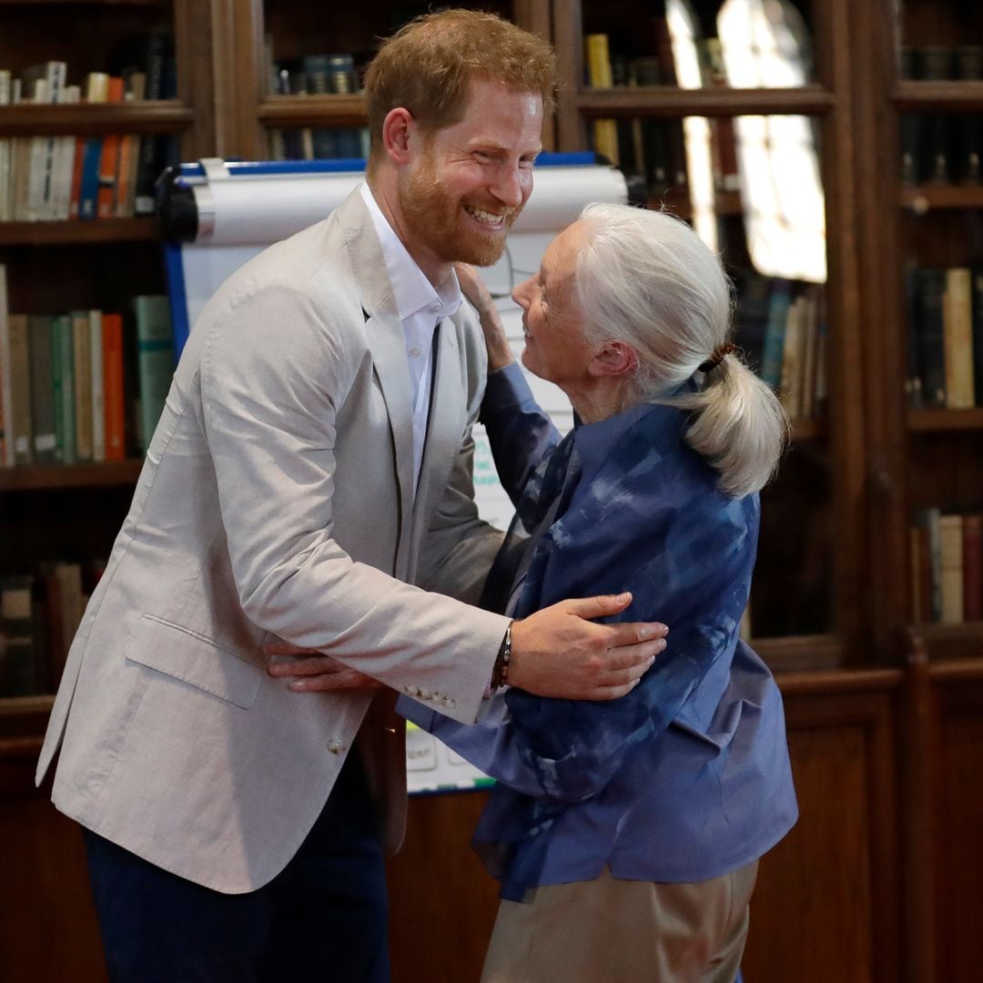 El emocionante vídeo del príncipe Harry bailando con Jane Goodall y haciendo el saludo del chimpancé