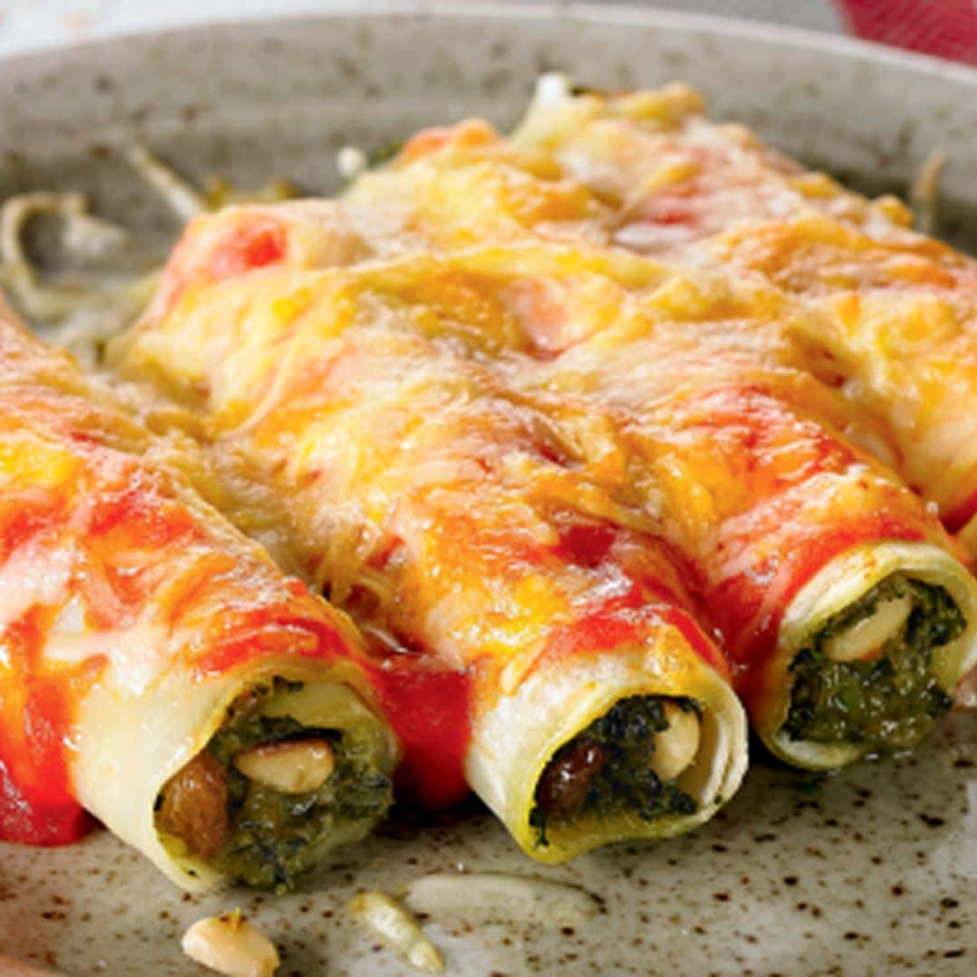 Canelones de espinacas y beicon