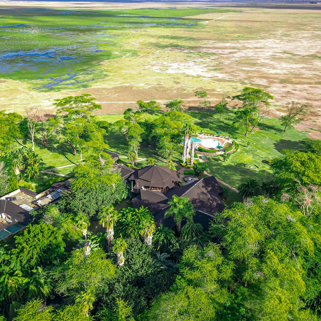 Vista aérea del OlTukai Lodge del Parque Nacional de Amboseli, en Kenia