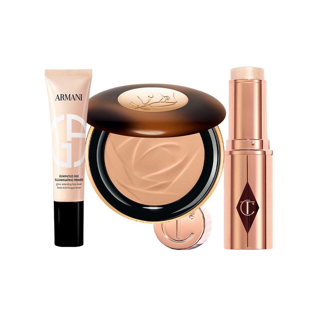 Piel de verano. Primer Luminous Silk Illuminating (54 €), de Armani. Bronceador en polvo Teint Idole Ultra (54 €), de Lancôme.Iluminador Unreal Highlighter (42 €), de Charlotte Tilbury