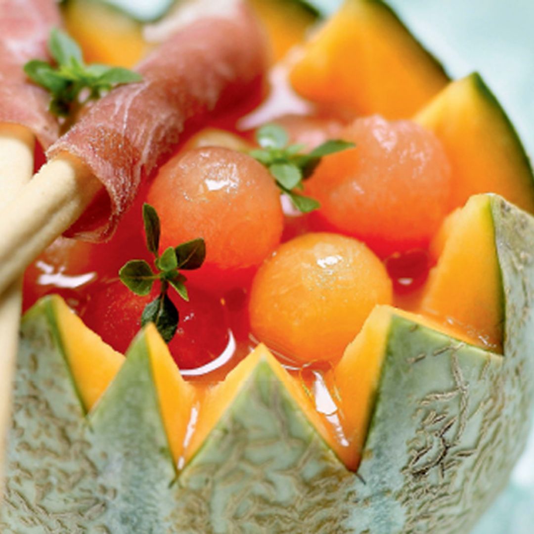 Bolitas melón y sandía con jamón