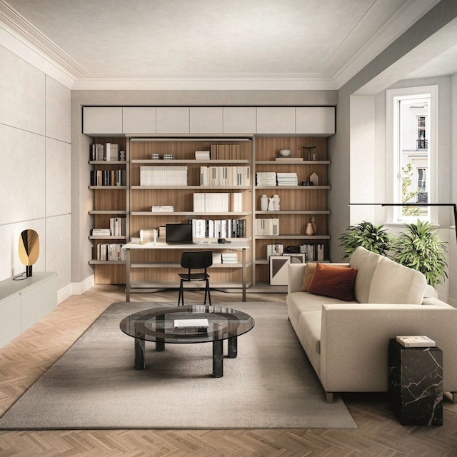 Salón pequeño con pared equipada
