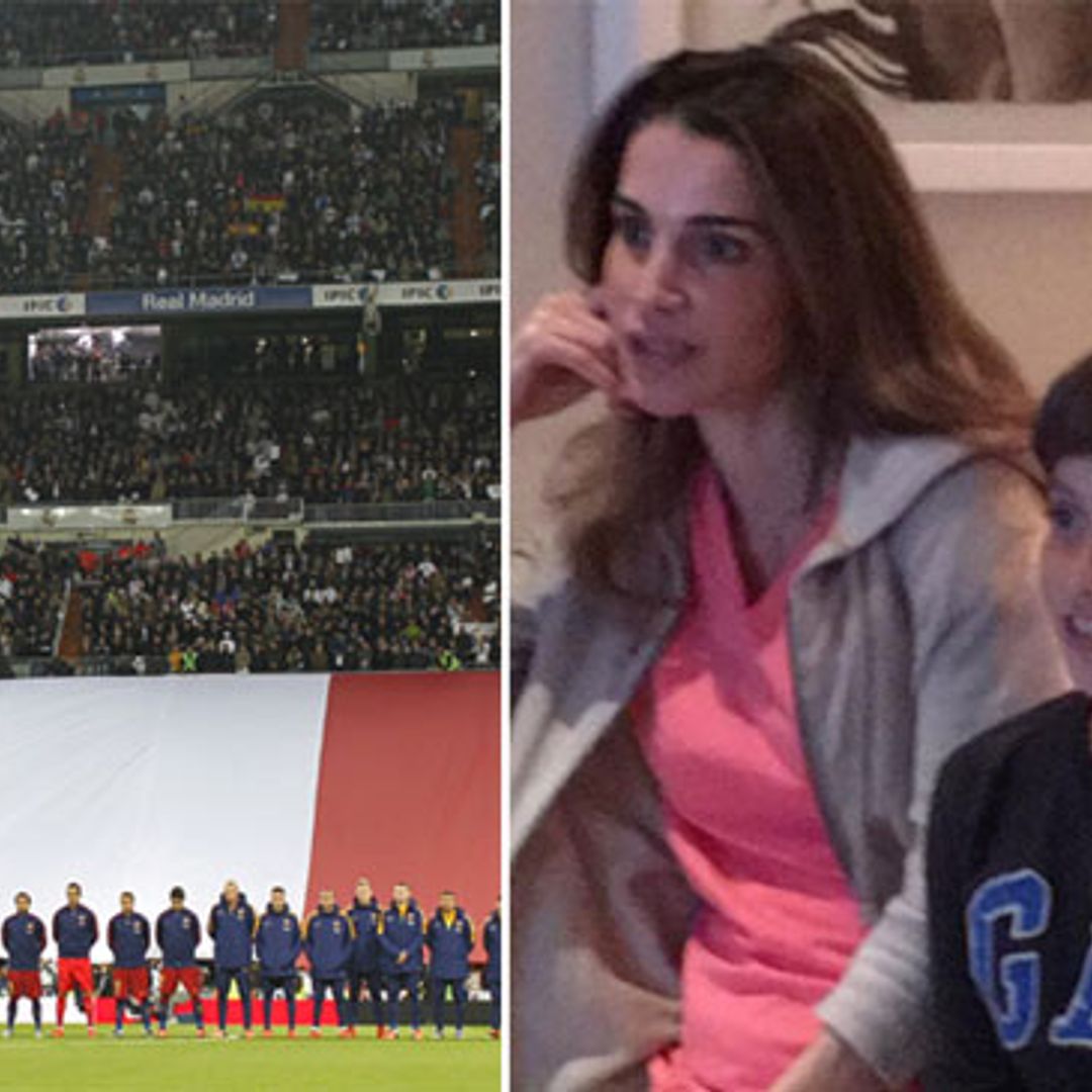Rania de Jordania y su hijo Hashem se unen a los gritos de 'hala Madrid' y 'viva el Barça'