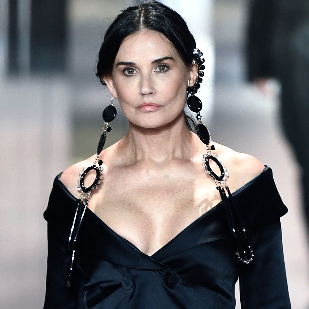 US actress Demi Moore presents a creation of British designer Kim Jones for the Fendi's Spring-Summer 2021 collection during the Paris Haute Couture Fashion Week, in Paris, on January 27, 2021. - British designer Kim Jones presents his first ever Couture Collection for Fendi since he joinded Italian fashion house Fendi as its lead designer for womenswear in September 2020 (Photo by STEPHANE DE SAKUTIN / AFP) (Photo by STEPHANE DE SAKUTIN/AFP via Getty Images)