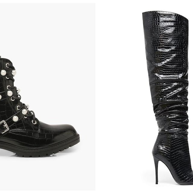 botas harlow de steve madden y botas con triple hebilla y de effect croc de boohoo