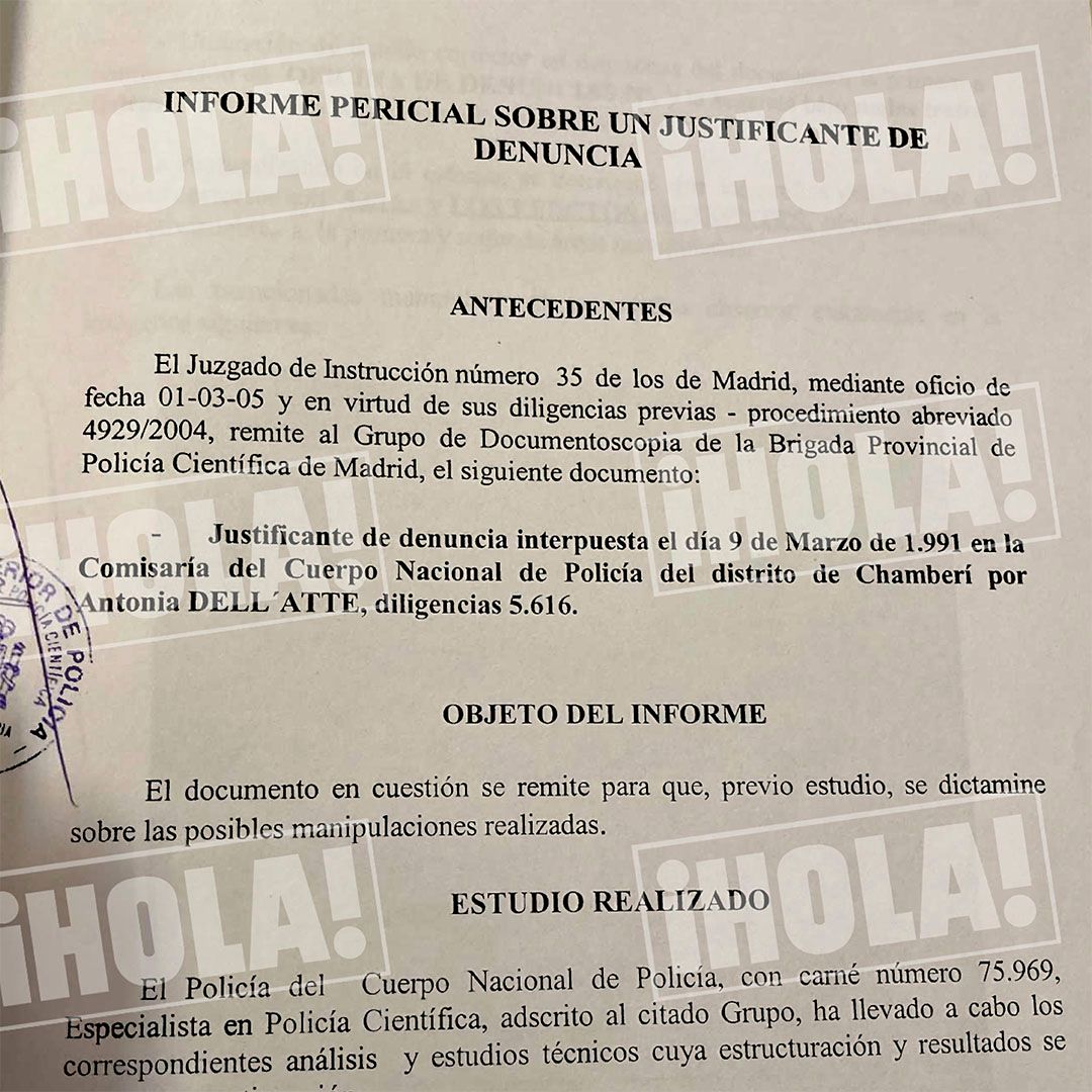 EXCLUSIVA. El informe de la policía científica que demuestra que hubo una manipulación en el justificante de la denuncia de Antonia Dell' Atte contra Alessandro Lequio