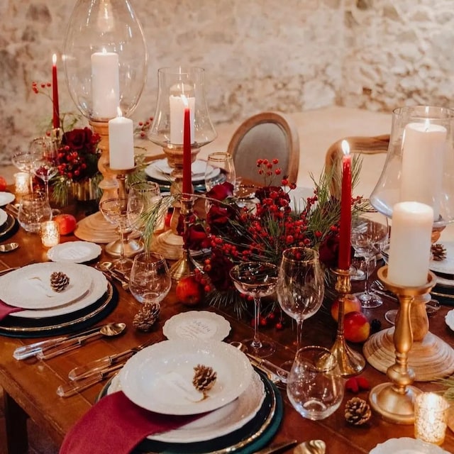 Decoración de bodas en Navidad e invierno con velas