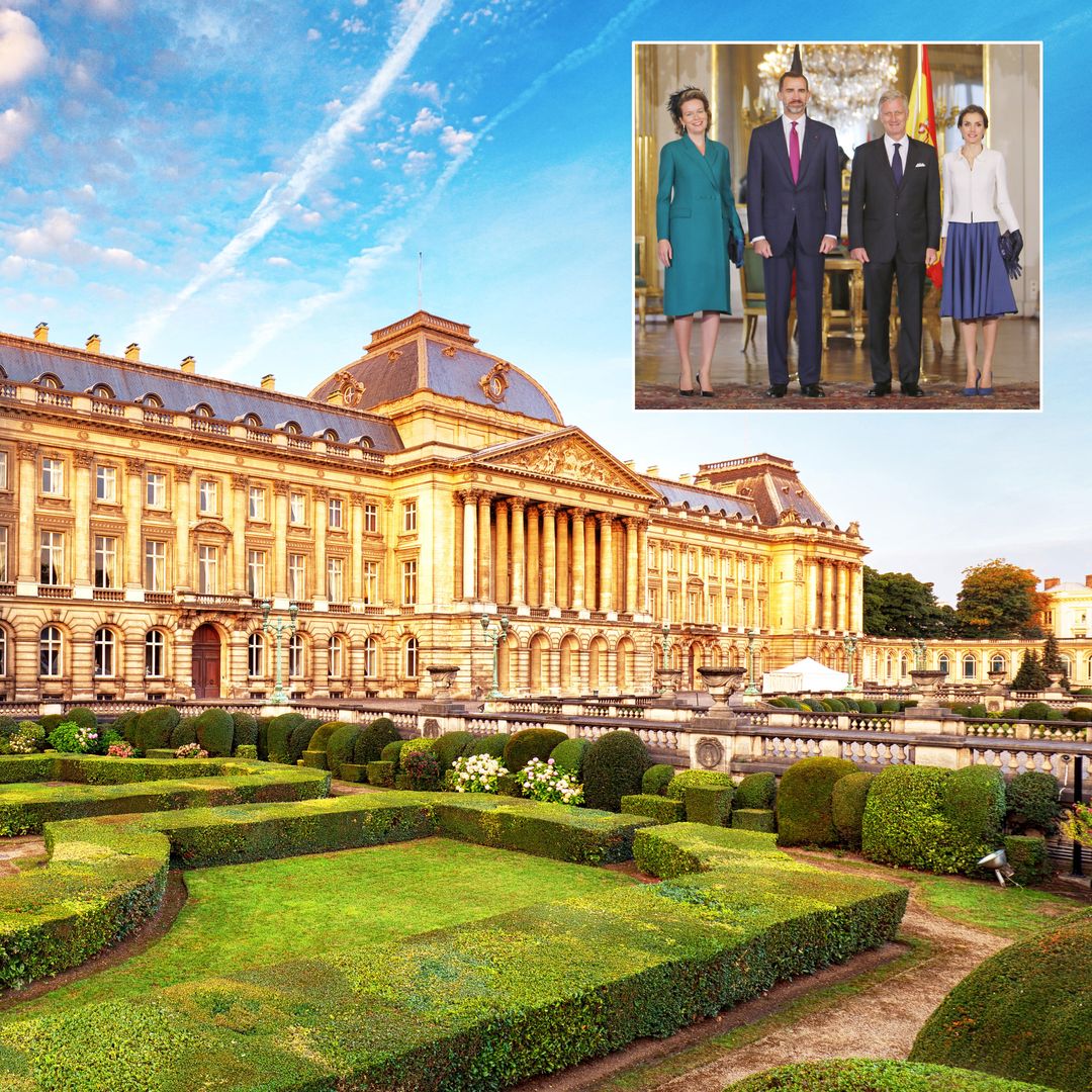 Palacio Real de Bruselas y los reyes de Bélgica y España durante la visita de estos a Bruselas