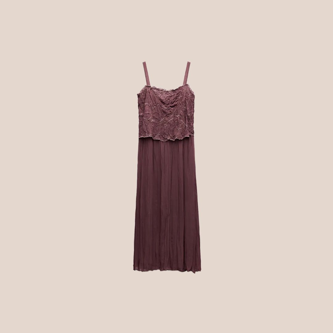 Vestidos boho con falda de encaje y chiffon en capas Azul Pizarra