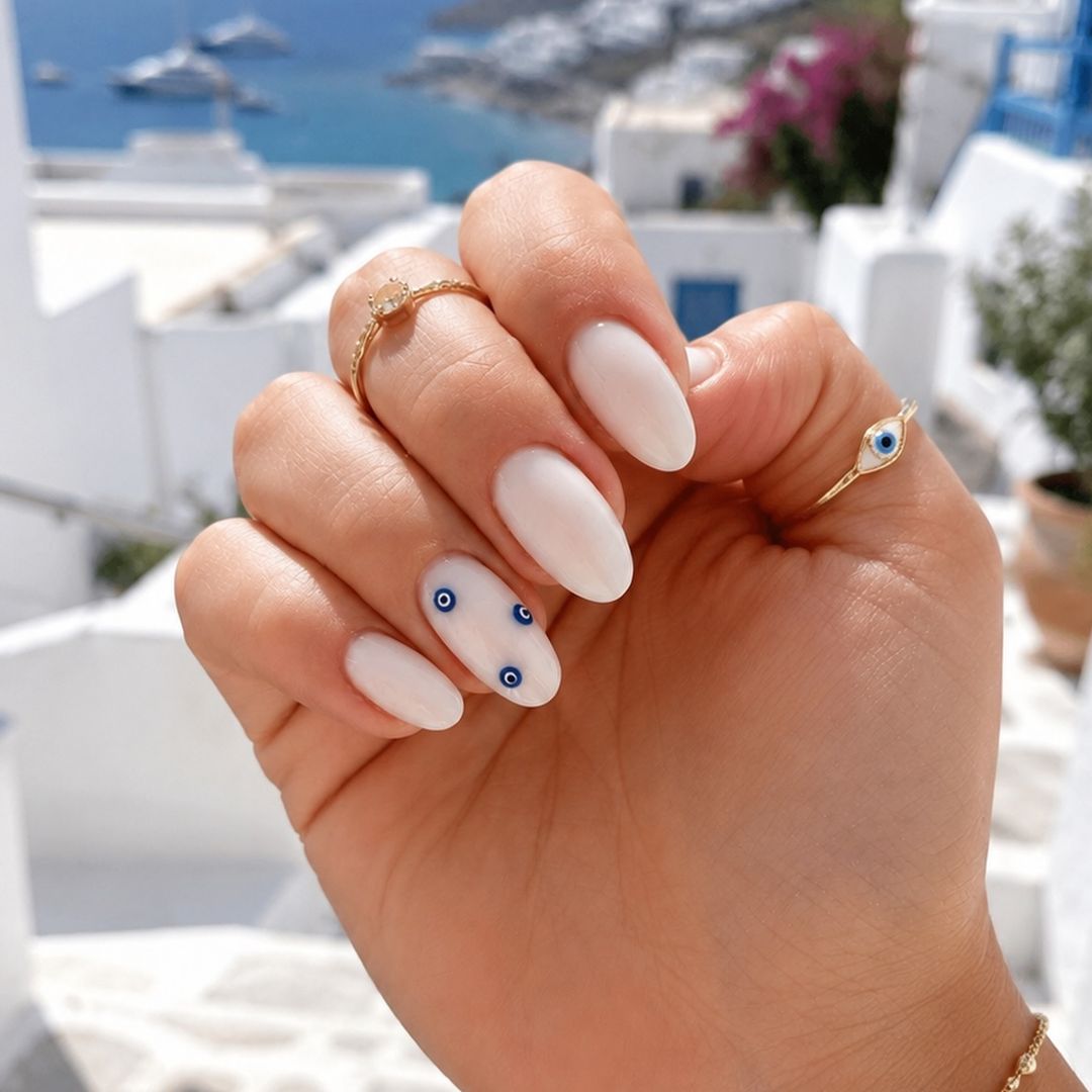 Manicura blanca con detalles minimalistas