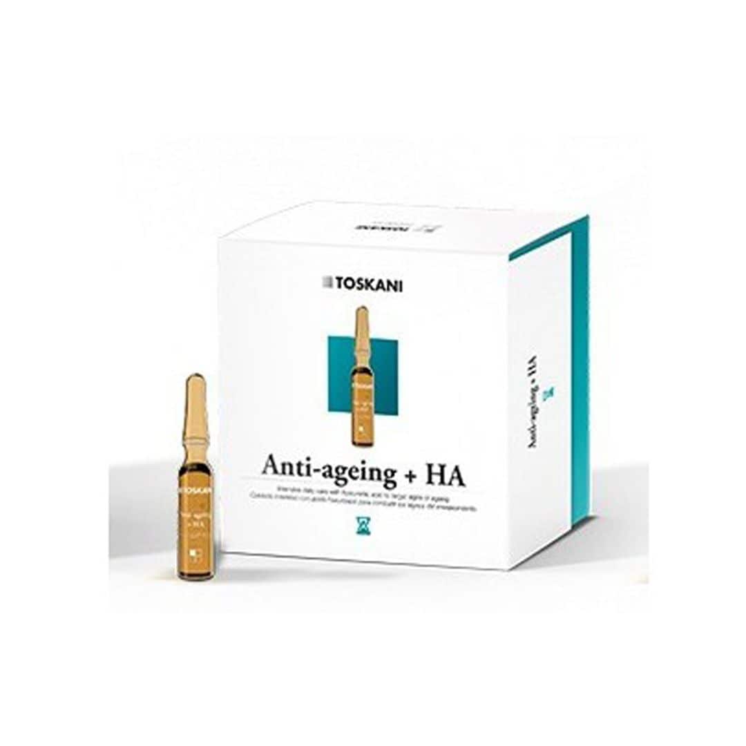 Ampollas Intensivas Anti Ageing + HA, de Toskani (59,90 euros). A base de ácido hialurónico, factores de crecimiento, probióticos y péptidos, estas ampollas monodosis de cuidado diario hidratan con efecto inmediato y duradero, además de rellenar arrugas y líneas de expresión.  