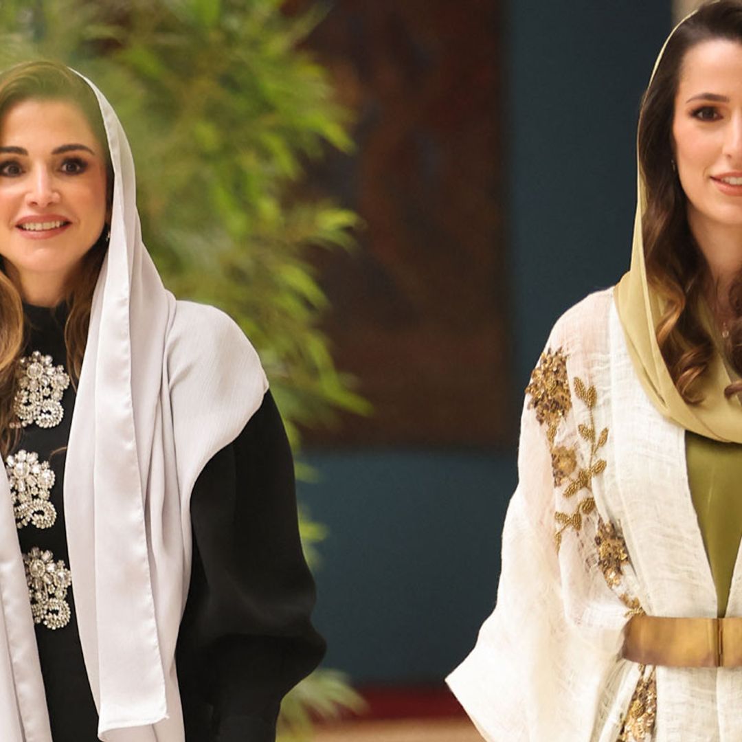 Rania de Jordania y su futura nuera: unidas por un cinturón, pendientes 'plumaje' y el mismo look de invitada