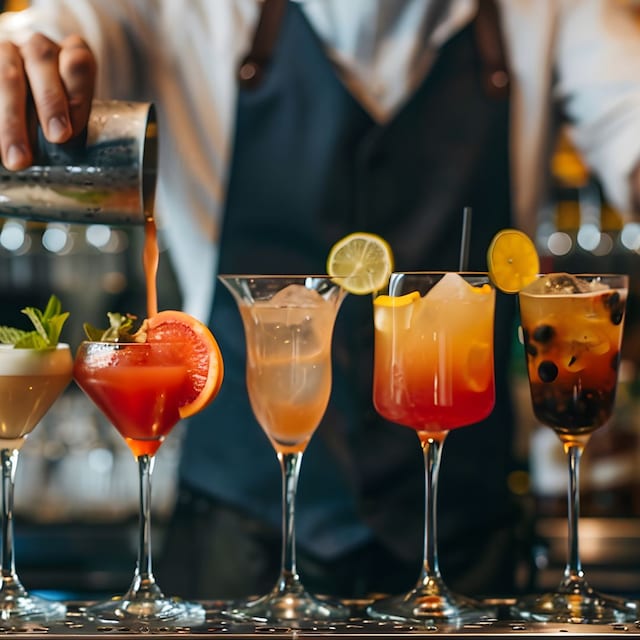 Barman preparando varios cócteles.