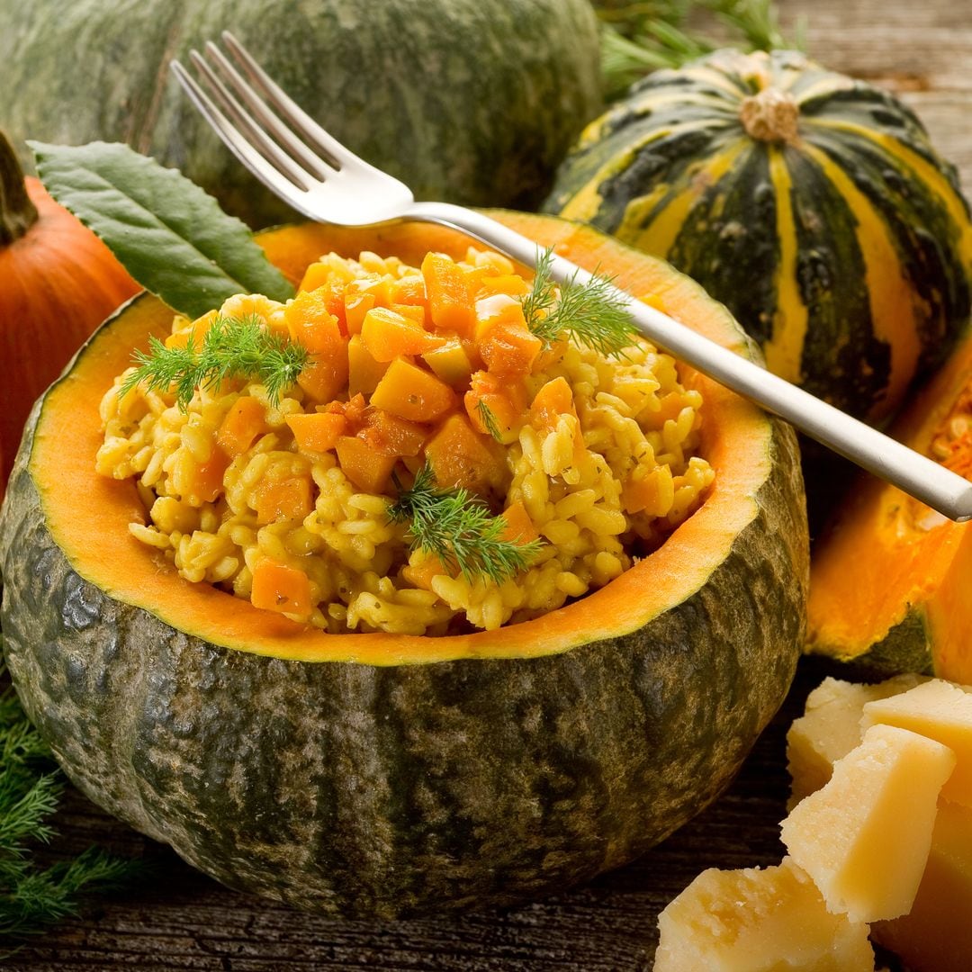 Calabazas rellenas de pollo, arroz y queso