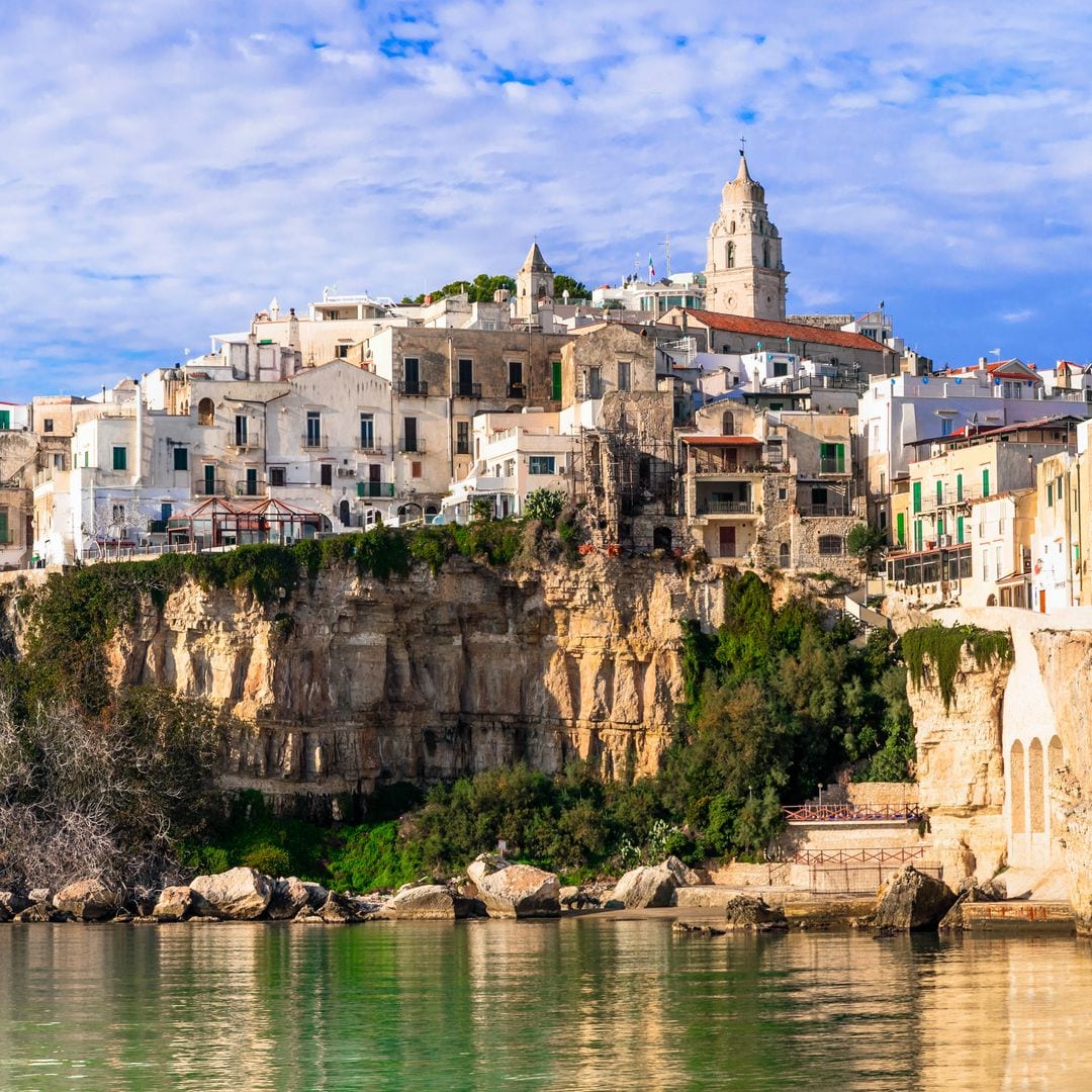 Hermoso pueblo de Vieste, con vistas a sus casas tradicionales y al mar, Puglia, Italia.