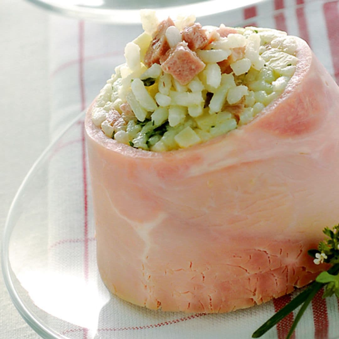 Flan salado de jamón de York con arroz