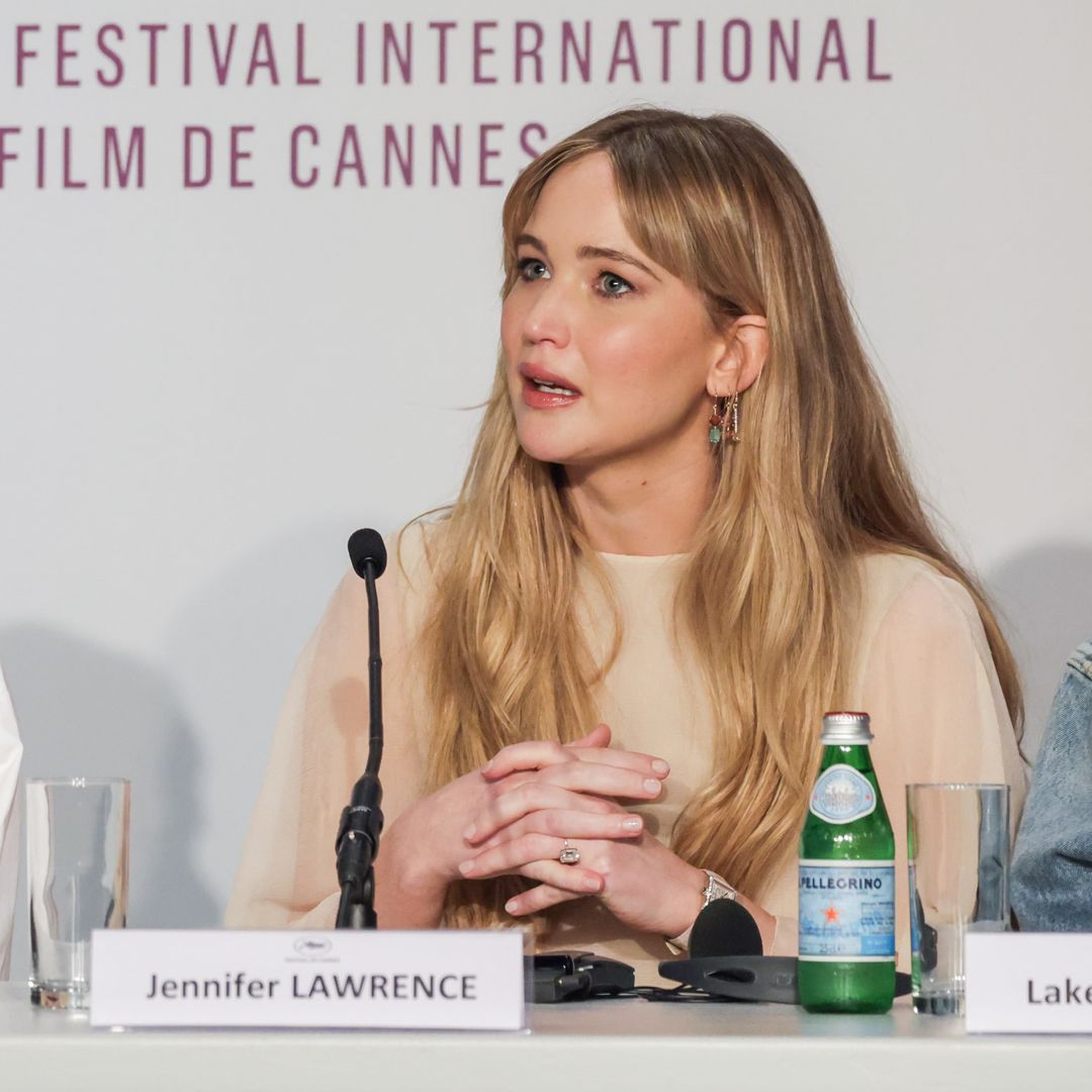 Robert Pattinson, Lynne Ramsay, Jennifer Lawrence during the "Die My Love" press conference at the 78th annual Cannes Film Festival at Palais des Festivals on May 18, 2025 in Cannes, France. (Photo by Stephane Cardinale - Corbis/Corbis via Getty Images)