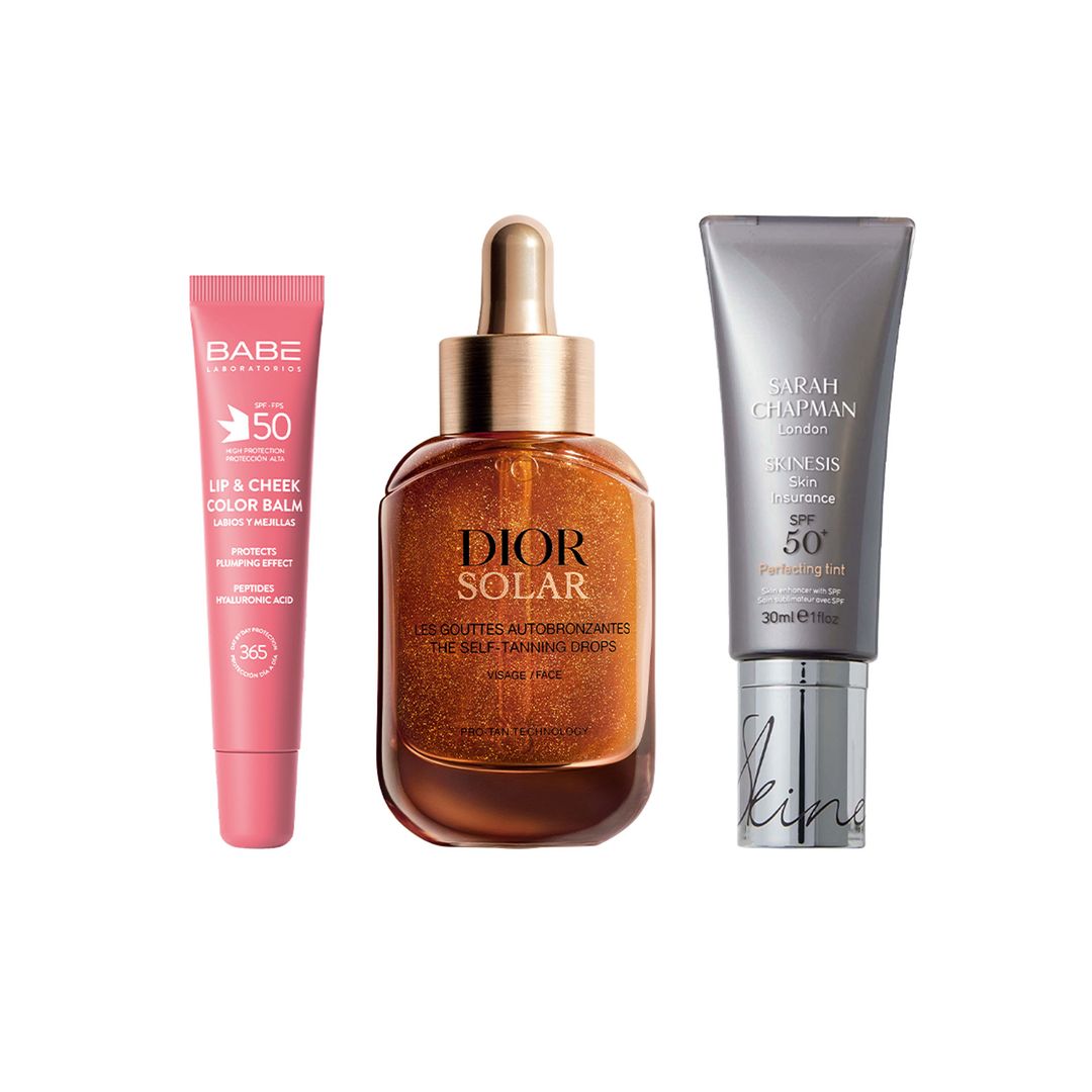 1. Labios y mejillas: Lip & Cheek SPF 50 (8,60 €), de Babé.
2. Gotas autobronceadoras: Solar Self-Tanning Drops (65 €), de Dior. 3. Protector con color: Skinesis Skin Insurance SPF 50+ Tinted (102 €), de Sarah Chapman (a la venta en Abanuc).