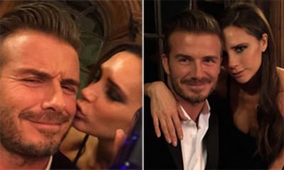 Un beso y un brindis para celebrar el éxito de David y Victoria Beckham