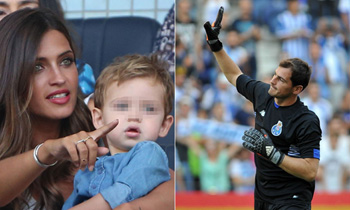 Sara Carbonero y el pequeño Martín aplauden a Iker Casillas en su presentación ante el Oporto