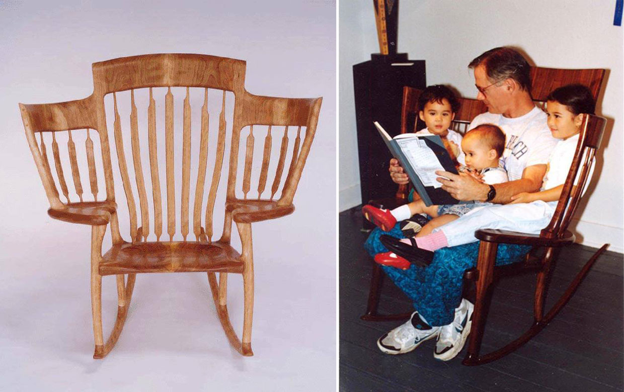 Un papá cuentacuentos inventa la silla para tres