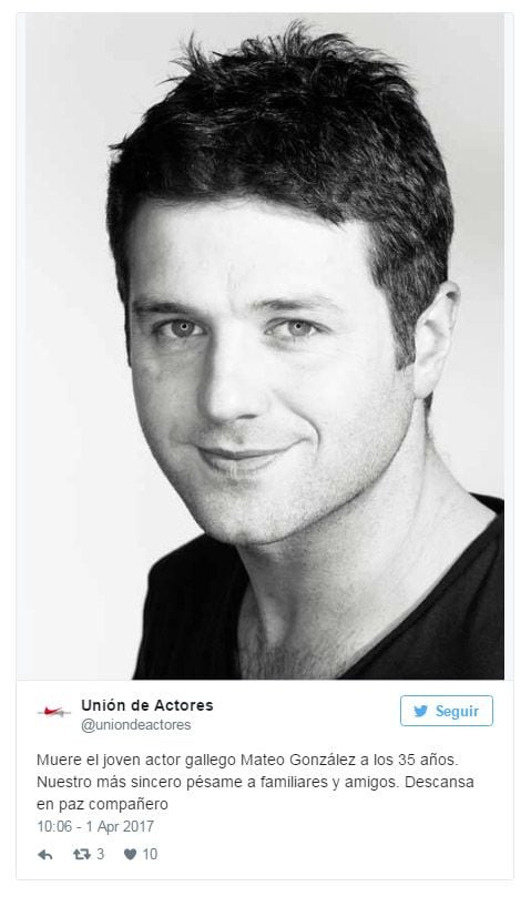 Fallece A Los 35 Anos El Actor Mateo Gonzalez De Amar Es Para Siempre