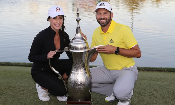 El golfista Sergio García y su novia, la periodista Angela Akins