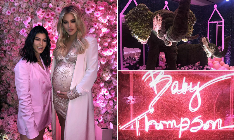 Globos, elefantes, neones y mucho rosa, las Kardashian nos muestran la 'baby shower' de Khloé