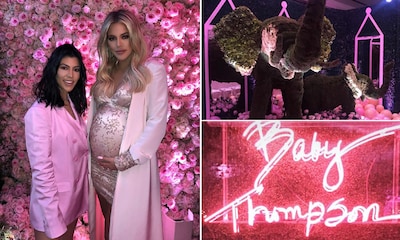 Globos, elefantes, neones y mucho rosa, las Kardashian nos muestran la 'baby shower' de Khloé