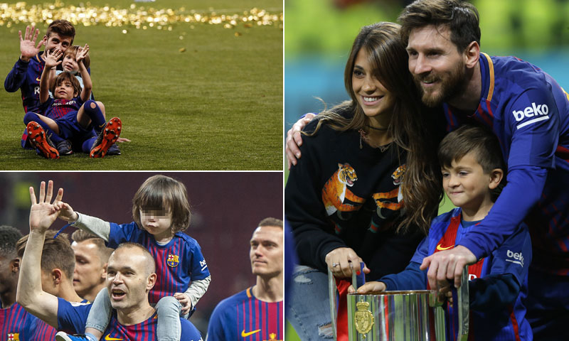 La alegría de los jugadores del Barça y sus hijos tras ganar la Copa del Rey