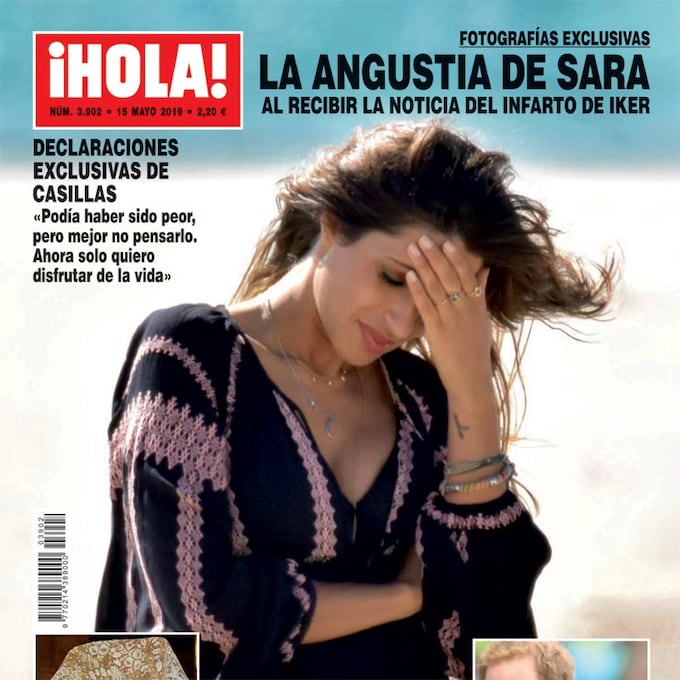 Fotografías exclusivas en ¡HOLA!, la angustia de Sara al recibir la noticia del infarto de Iker