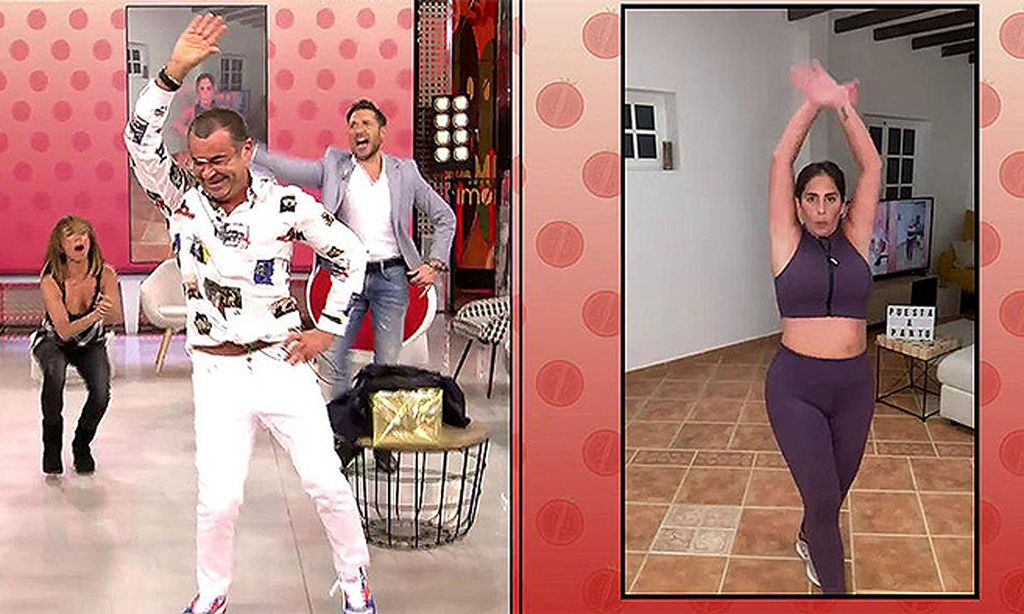 Anabel Pantoja, Jorge Javier Vázquez y los colaboradores de 'Sálvame' bailando