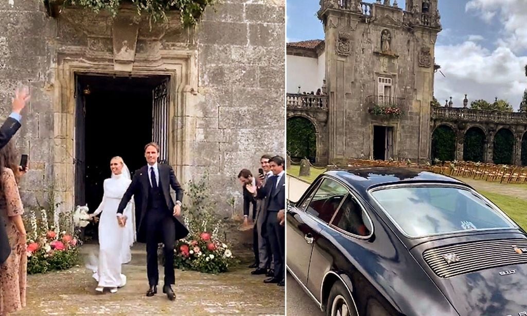 El espectacular coche de los novios, la banda de gaiteros y todos los detalles de la boda de Lucía Bárcena y Marco Juncadella