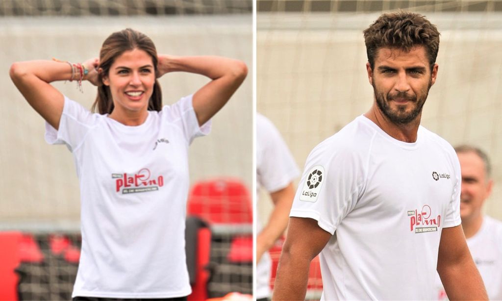 Maxi Iglesias y Stephanie Cayo demuestran su habilidad con el balón en la antesala de los Premios Platino