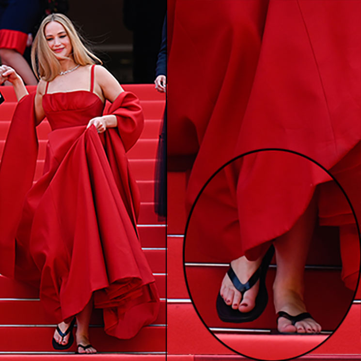 Jennifer Lawrence opta por las ¡chanclas! en Cannes para evitar sus míticos tropiezos