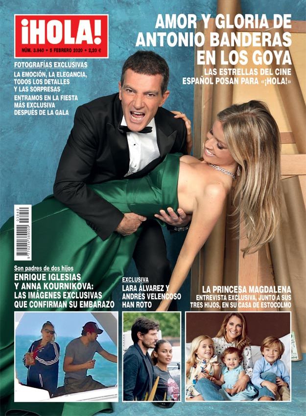 Portada de ¡Hola! con Antonio Banderas y Nicole Kimpel en los Goya 2020