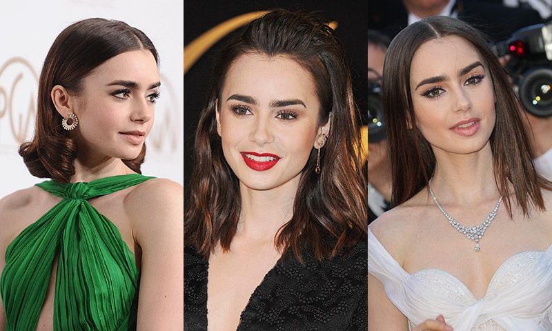 Tres maneras de lucir una melena 'midi', por Lily Collins