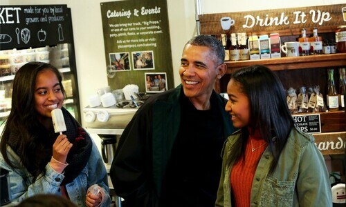 President Obama does the best impersonation of his daughters Malia and Sasha using their cell phones