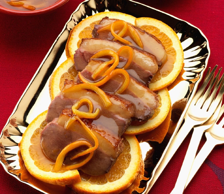 Magret de pato glaseado con naranja