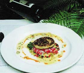 Salteado de carabineros con galleta de arroz tostado