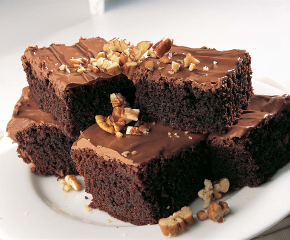 Brownie de chocolate con sorbete de cacao