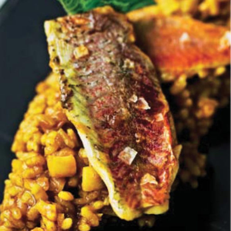 Arroz meloso de salmonete y calamar