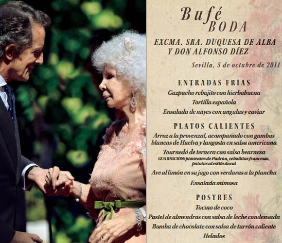 Menús de boda: Cayetana de Alba y Alfonso Diez Carabantes